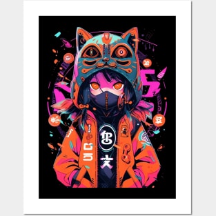 Cat Hoodie Shinjuku Girl Posters and Art